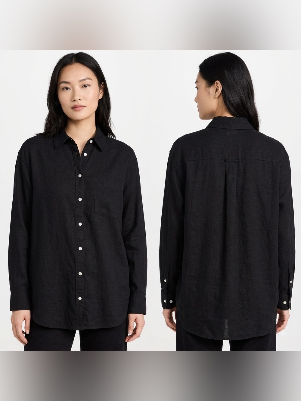 Old Navy Black Linen Blend The Boyfriend Shirt - Size Medium